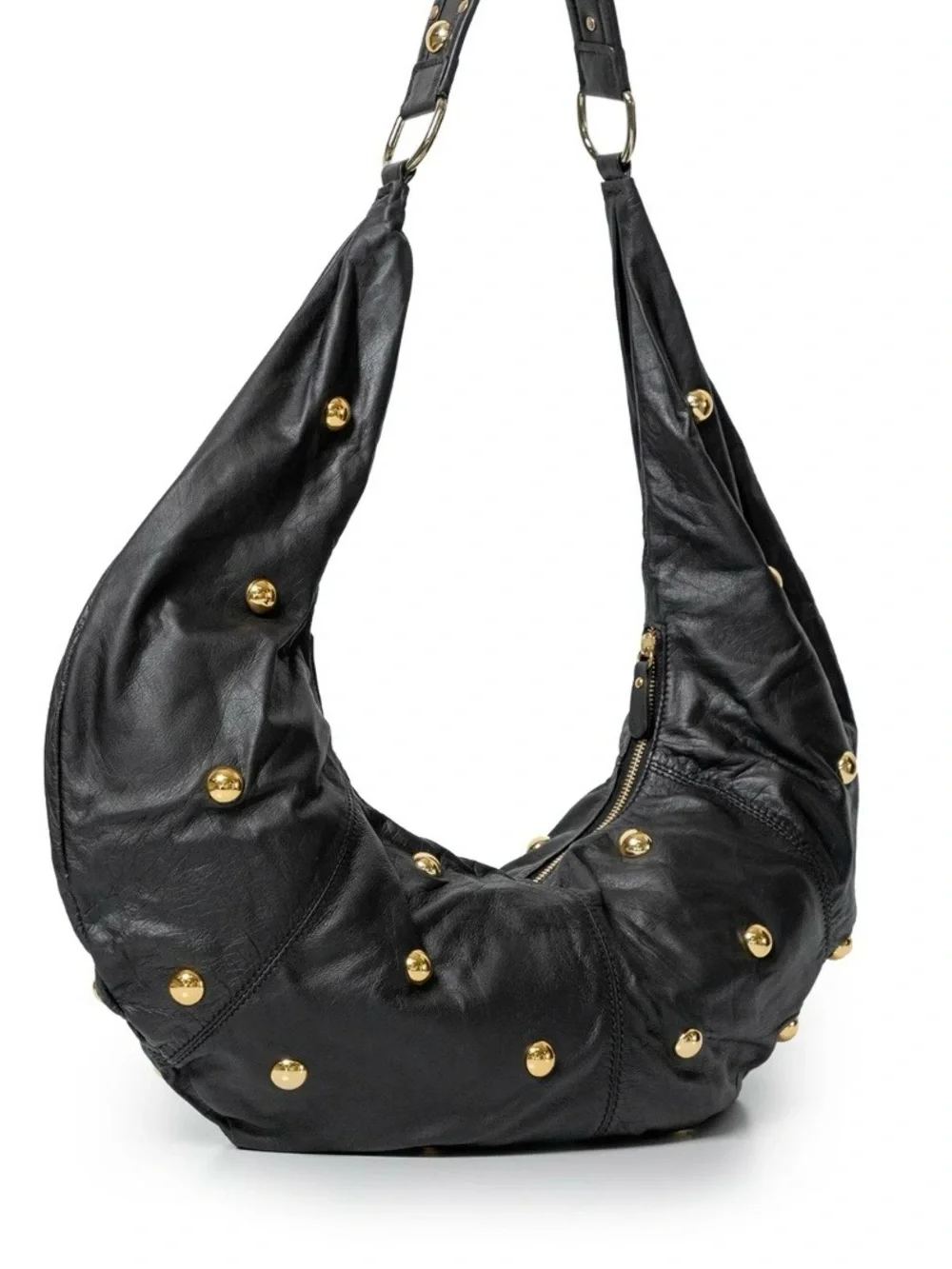 Chevignon Leather Black  Hobo with Gold Studded accents .